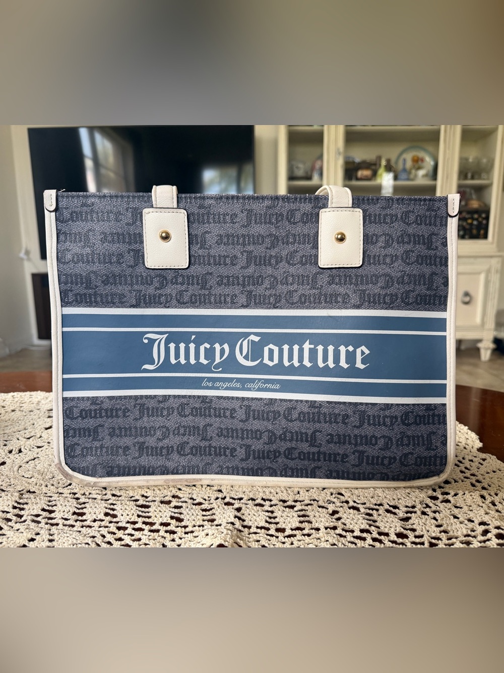 Juicy Couture Blue and White Logo Tote